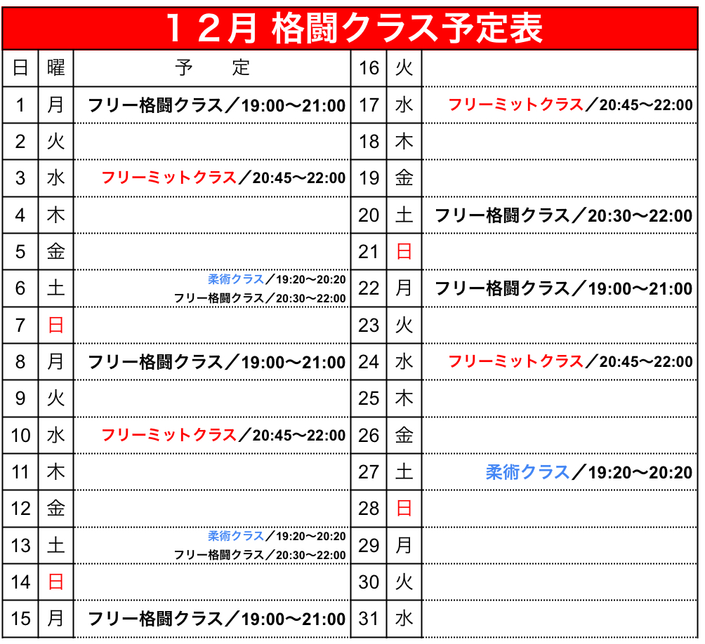 １２月 格闘クラス